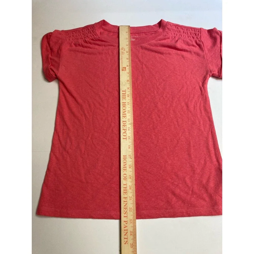 Talbots Women's Red Solid Scoop Neck Smocked Short Sleeve Knit T-Shirt XS